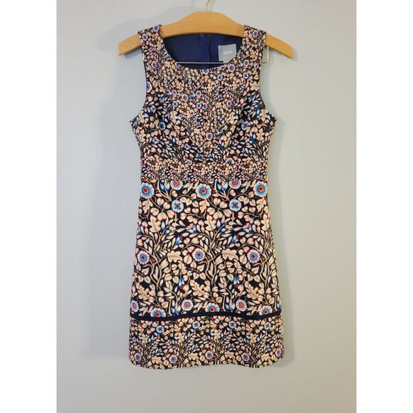 Maeve Anthropologie Blue Floral Sleeveless Fully Lined Sheath Dress Size 0 - Picture 1 of 7